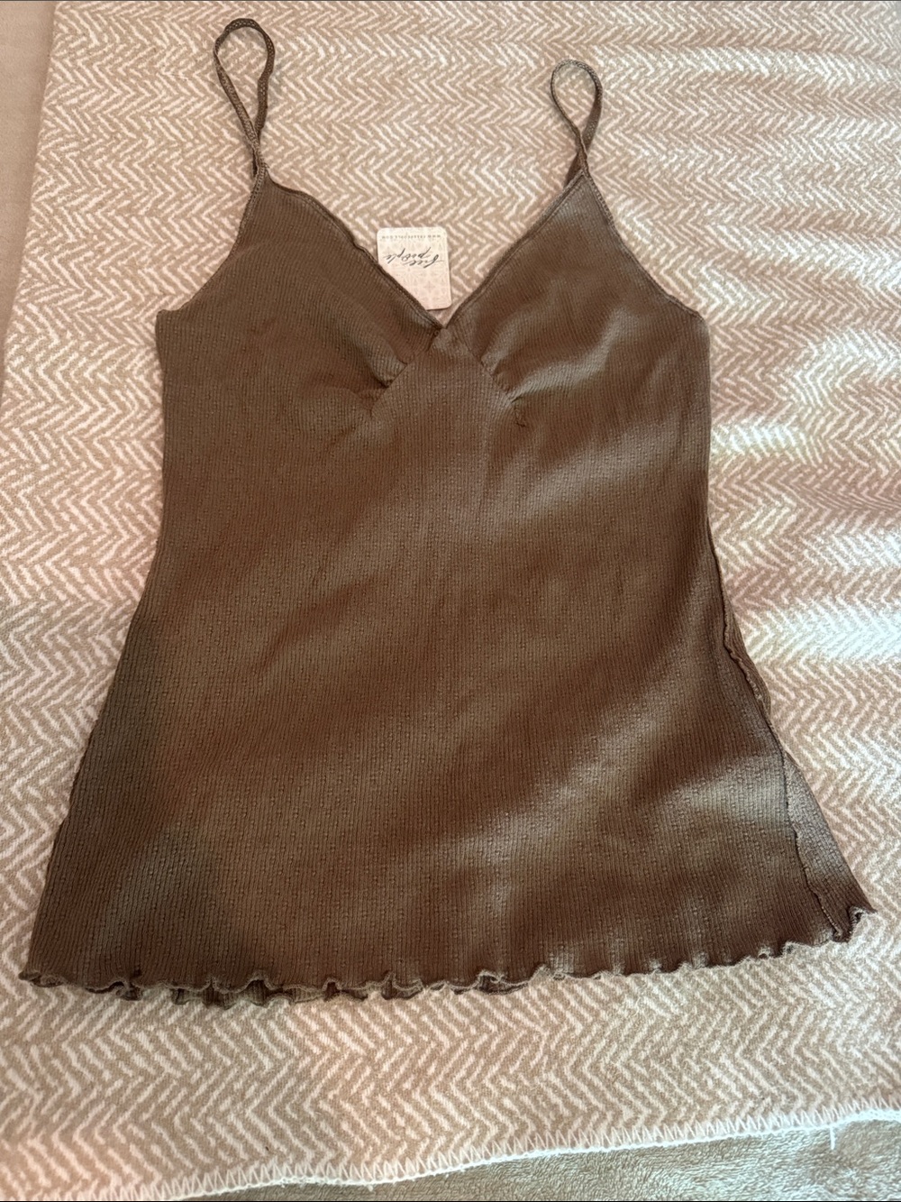 Free People Brown Ribbed V-Neck Cami Tank Top